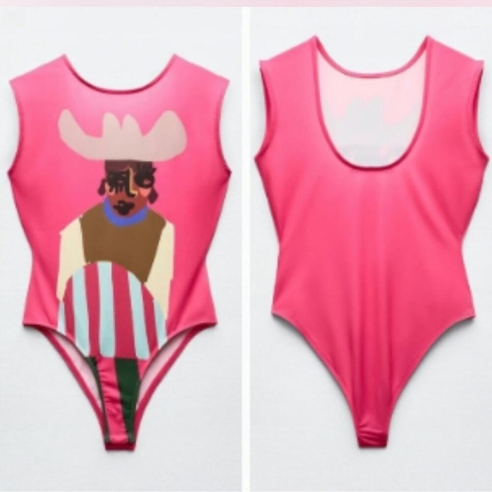 Zara Justine Franco Print Hot Pink Bodysuit Top NWT
Small - Picture 3 of 12